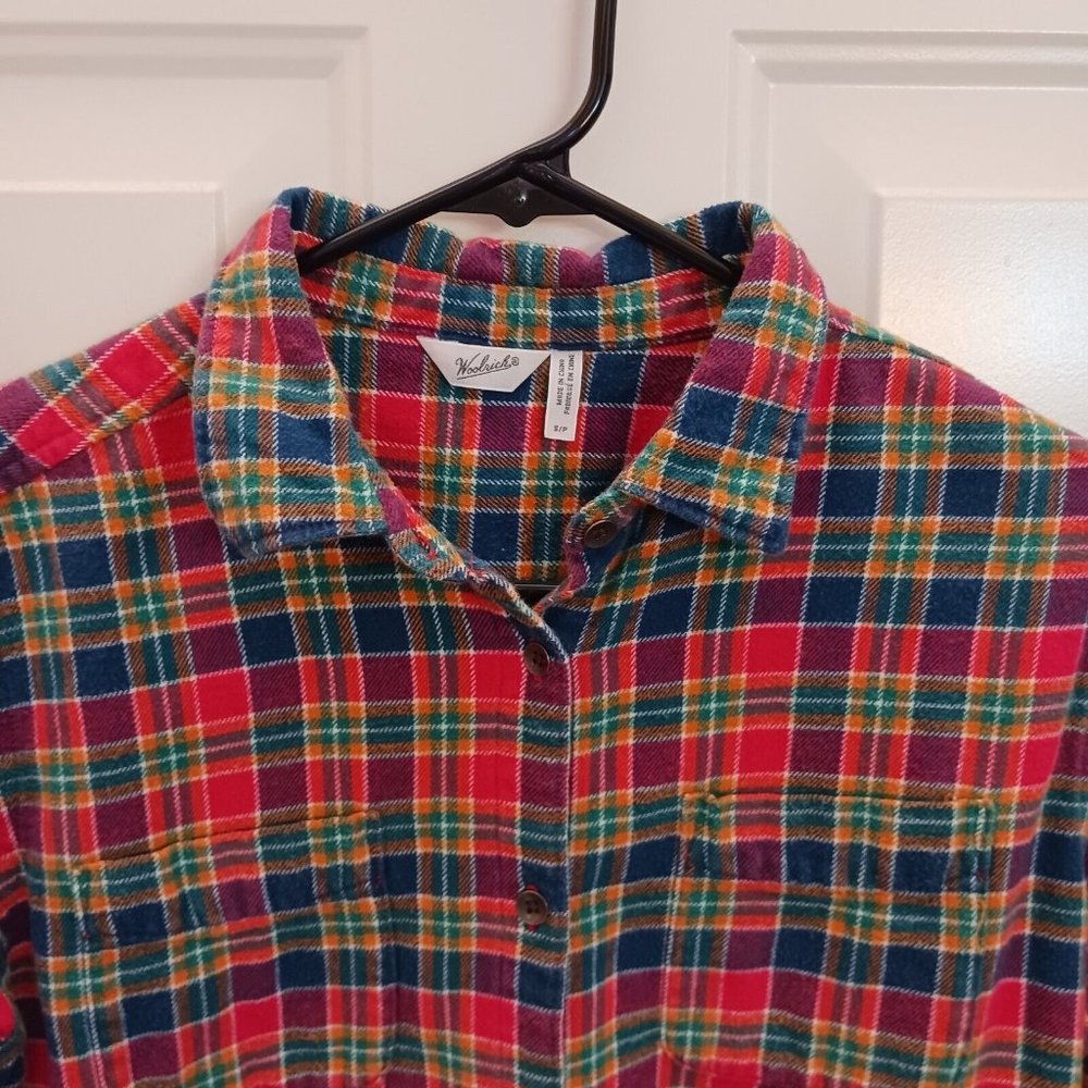 Woolrich Button Up L/S Pockets Flannel Shirt Women S‎ Pink Yellow Green Plaid